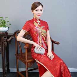 Ethnic Clothing Sexy Sequined Slim Cheongsam Vintage Chinese Style Womens Long Gown Qipao Party Evening Dress Retro Vestidos 4XL 5XL