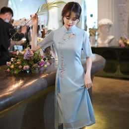 Ethnic Clothing Fashion Cheongsam For Women Chinese Traditional Dress Qipao Elegant Flower Embroidery Modern Vintage Split Wedding Dresses
