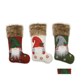 Christmas Decorations Plaid Stocking Gift Bag Wool Xmas Tree Ornament Socks Santa Candy Gifts Bags Home Party Wy1408 Drop Delivery G Dhmnv