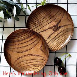 Plates A63I Round Solid Wood Plate Whole Acacia Fruit Dishes Wooden Saucer Cake Dessert Serving Tableware