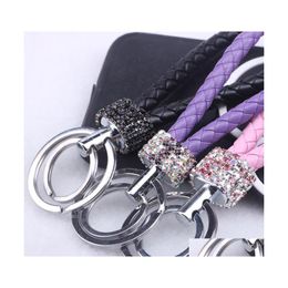 Party Favour Double Loop Rhinestone Crystal Keychain Creative Key Chains Purse Messenger Bag Backpack Pendant 29 Colours Wq413Wll Drop Dh7Cu