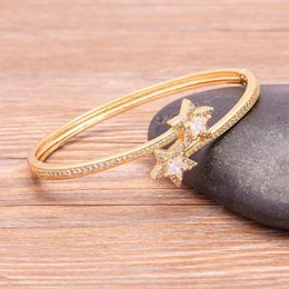 Bangle European Fashion Charm Star Shape Gold Plated Zircon Bracelet For Women Couples Original Gift Party Jewelry Trum22