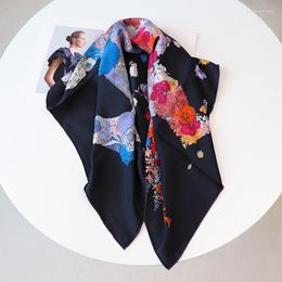 Scarves Floral Horse Silk Scarf Neckerchief Shawl Echarpe Thicken 88 88cm