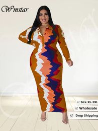 Plus size Dresses Wmstar Size Women Clothes Tie Dye Long Sleeve V Neck Casual Fashion Shirts Maxi Dress Wholesale Drop 230130