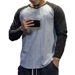 Men's T-Shirts Casual Long Sleeve T-shirt Men Fitness Cotton Patchwork Tee Shirt Male Gym Workout Tops Spring Autumn Running Sport Clothing 230130