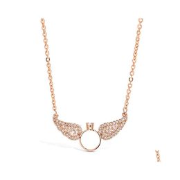 Pendant Necklaces Angel Wings With Ring Crystal Necklace For Women Statement Jewellery Drop Delivery Pendants Dhjfq