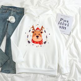 Women's Hoodies Kawaii Christmas Elk Women Harajuku Anime Print Lady Pullover Year Xmas Holiday Femininas Cute Hooded Sweatshirts