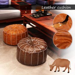 Pillow Moroccan PU Leather Pouffe Embroider Craft Hassock Ottoman Footstool Round Large Artificial Unstuffed