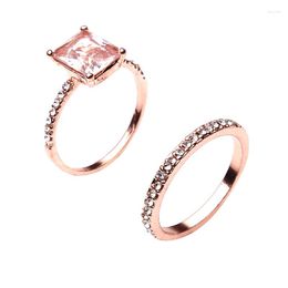 Wedding Rings 2 Pcs/Set Zircon Engagement For Women Rose Gold Colour Female Jewellery Chic Accessories Gift