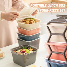 Dinnerware Sets Set Of 4 Plastic Resin Fruit Box Storage Container With Lids For Travel Lunch PP Handles SAL99