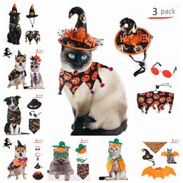 Dog Apparel Pet Halloween Set Cat Funny Hat Scarf Pumpkin Headdress Costumes Small Medium Clothes Cosplay Role Festival Part