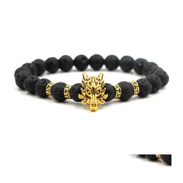 Charm Bracelets Lava Stone Bangles Volcanic Men Jewelry Dragon Charms Drop Delivery Dhjvy