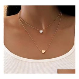 Pendant Necklaces Fashion Jewelry Double Layer Necklace Peach Heart Inlaid Rhinstone Drop Delivery Pendants Dhb27