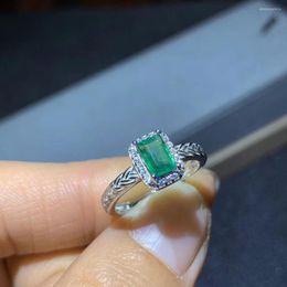 Cluster Rings Sale Style Natural Green Emerald Ring For Women Jewellery Gem Real 925 Silver Good Coior Girl Birthday Gift