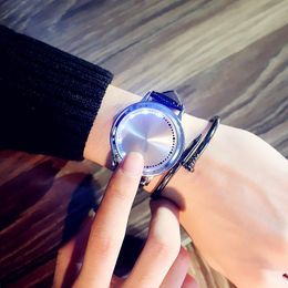 Wristwatches Creative Touch Screen Led Mens Watch Unisex Leather Cool Man Clock Unique Wrist Student Relogio Masculino