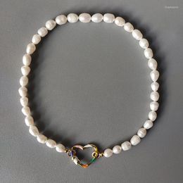 Choker Chokers Luxurious Natural Freshwater Pearls Beaded Necklace High Quality Oval Colourful Heart-shaped Spiral Buckle Exquisite