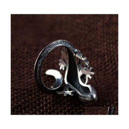 Cluster Rings Trendy Personalized Adjustable Vintage Lizard Ring Men Cute Cabrite Gecko Chameleon Anole Women Animal Jewellery Gift Dhxga