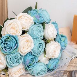 Decorative Flowers Nordic Blue Peony Artificial Silk Rose White Bouquet Table Room Home Decor DIY Wedding Flower Arrange Supply Po Props