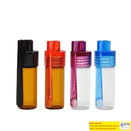 Glass Bottle Snuff Snorter Dispenser Portable Bullet Snorter Plastic Vial pill case container box with spoon multiple Colour 422 R2