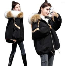 Women's Trench Coats Winter Womens Cotton Jackets Padded Big Faux Fur Collar Large Size Female Parkas Patchwork Woman Outerwear Trendy Lady