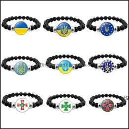 Party Favour New Arrival Ukraine Bracelet Ukrainian Symbol Glass Cabochon Mtilayer Leather Bracelets High Quality Men Bangles Drop De Otr8F