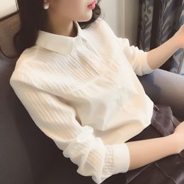 Women's TShirt Spring Autumn Korea Fashion Women Shirts Long Sleeve Patchwork Striped White Shirt 100 Cotton Female Casual Blouses D195 230131