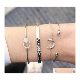 Bangle Fashion Jewelry Mtilayer Bracelet Moon Bracelets Rhinstone Chain 4Pcs/Set Drop Delivery Dhscu