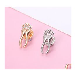Pins Brooches Fashion Crown Tooth Shape Brooch Alloy Crystal Dentist Gift Women Girls Suit Dress Party Clothes Accessories 424 H1 D Dho9D
