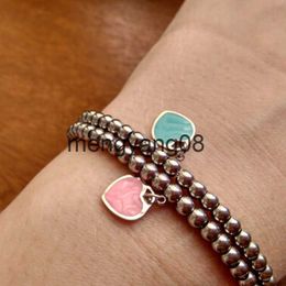 Charm Bracelets 10MM Heart Bracelet Women Stainless Steel 4mm Beaded Strands Bracelets Chain on Hand Gifts for Girlfriend Accessories Pink Red Green Blue T2201311