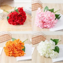 Decorative Flowers Pink Silk Rose Artificial Peony Bridal Bouquet For Wedding Home DIY Decoration Fake Hydrangea Crafts