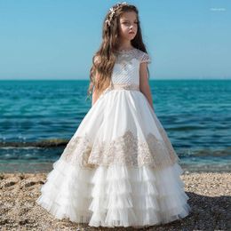 Girl Dresses White Flower For Weddings Party Ceremony Gown Cap Sleeves Tulle Lace First Communion Little Girls