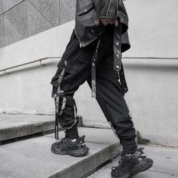 Men's Pants Fashion Clothing Black Teachwear Cargo Men Joggers Y2K Clothe Trouser Jogging Streetwear Hip Hop Gothic Ribbon 230131