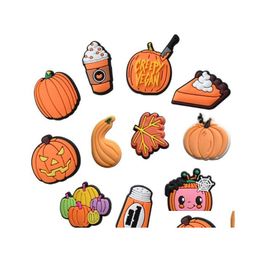 Shoe Parts Accessories Thanksgiving Pumpkin Croc Charms Cartoon Hole Clog Flowers Shoecharms Buckle Party Decoration Gift Drop Del Dhewf