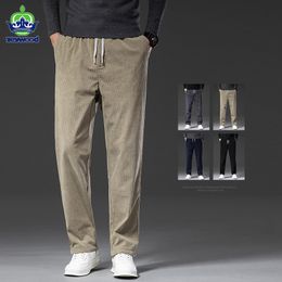 Men's Pants Autumn Winter Corduroy Casual Elastic Waist Business Fashion Straight Loose Trousers Male Black Khaki Blue M5XL 230130