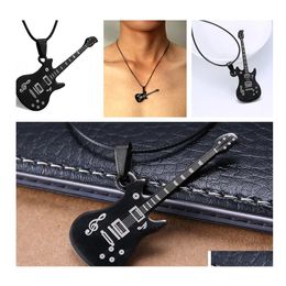 Pendant Necklaces Fashion Stainless Steel Guitar Necklace For Men Punk Women Rope Chain 8 Styles Boy Party Jewellery Gifts Choker Drop Dhs5X