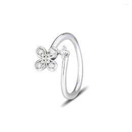 Cluster Rings Spring Garden Four-Petal Flower Ring Sterling Silver Jewelry For Woman Party Fashion Female Making