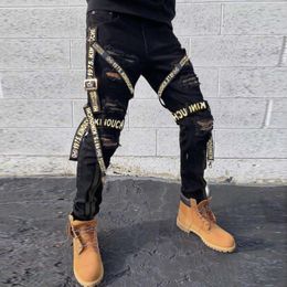 Men's Jeans Fall Skinny Slim Straight Fashion Black Youth Street Pants Trend Ripped Cargo White Summer 230131