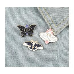 Pins Brooches Moth Butterfly Enamel Pins Custom Moon Phase Brooch Bag Clothes Lapel Pin Gothic Badge Jewellery Gift For Kids Friends Dhs9B