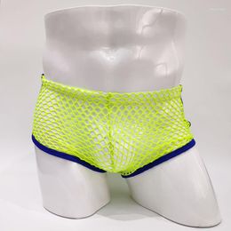 Underpants Sexy Men Mesh Hole Ventilation Underwear Man Boxers Short Panties Right Angle Pants Plus Size Transparent Perspective