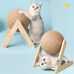 Cat Furniture Scratchers Cat Scratching Ball Wood Stand Pet Furniture Sisal Rope Ball Toy Kitten Climbing Scratcher Grinding Paws Scraper Toys For Cats 230130