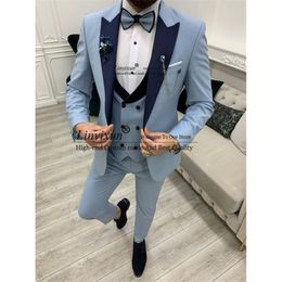 Men's Suits & Blazers Light Blue For Men Wedding Groom Tuxedo Formal Business Blazer Slim Fit 3 Piece Set Costume Homme Jacket Vest PantsMen