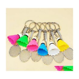 Keychains Lanyards Mini Badminton Racket Balls Key Ring Pendant 3D Keyfob Keychain Car Bag Creative Keyring Holder Gifts 6 Colros Dhb26