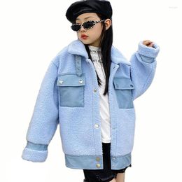Jackets Girls Fur Jacket Outerwear Solid Colour Coats Thick Warm Coat Kids Teenage Children Winter Clothes