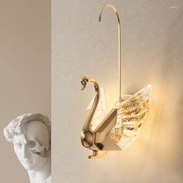 Wall Lamp Wedding Decoration Crystal Swan Sconce Bedroom LED Lights Simple Living Room Light Children Wandlamp