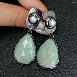 Stud Earrings Natural Teardrop Green Amazonite White Freshwater Pearl Cute Color Earring For Fashion Jewelry