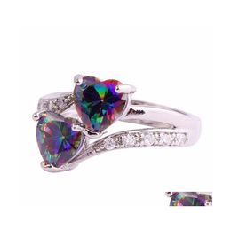 Solitaire Ring Pretty Rings Mystic Rainbow Zircon Double Sterling Sier Plated Birthstone Jewelry Wedding Bdehome Drop Delivery Dhbjh