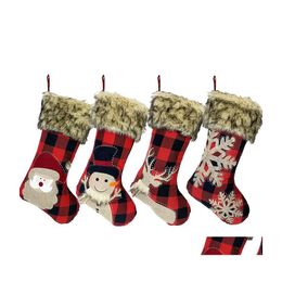 Christmas Decorations Plaid Stocking Gift Bag Wool Xmas Tree Ornament Socks Santa Candy Gifts Bags Home Party Wy1407 Drop Delivery G Dhuwr