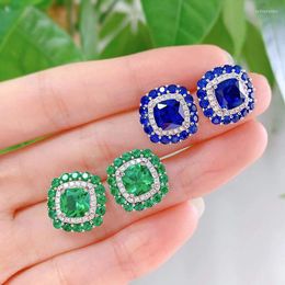 Stud Earrings 2023 Emerald 7 Studs Female 925 Silver Cross Border E-commerce Set Gift Box