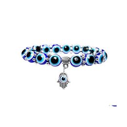 Beaded Strands 8Mm 10 Mm Acrylic Evil Blue Eye Palm Charms Bracelet For Men Women Beads Eyes Fashion Jewelry Valentines Day Drop De Dhnwx