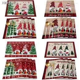 Table Mats Cute Linen Christmas Faceless Gnome Tree Elk Snowman Printed Place Mat Pad Cloth Placemat Cup Doily Kitchen